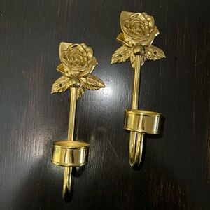 Gold rose candle wall sconce pair